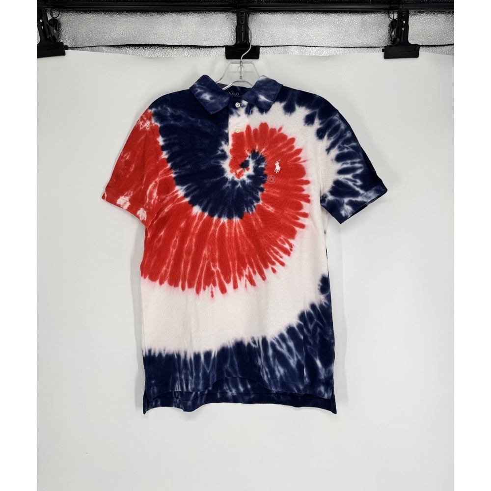 Polo Ralph Lauren Polo Shirt Small USA Tie Dye Red White Blue Custom Slim Fit